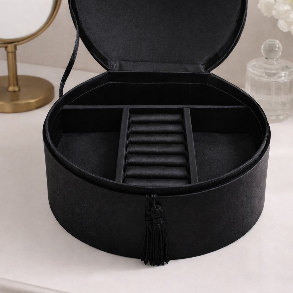 New Elegant Satiny Black Jewelry Storage Box | Ring & Accessory Organizer